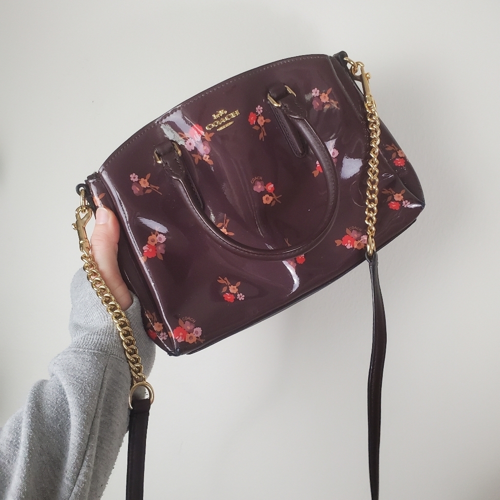 COACH F31395 SAGE CARRYALL Bag Handbag BOUQUET PRINT Purse Oxblood Maroon Small